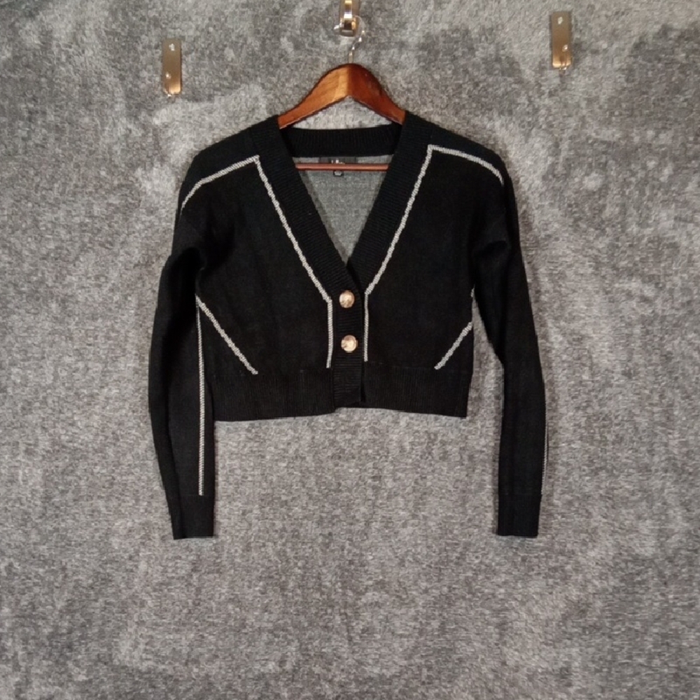 Lulus Mod Moment Black Knit Cropped Cardigan Sweater Size Xs